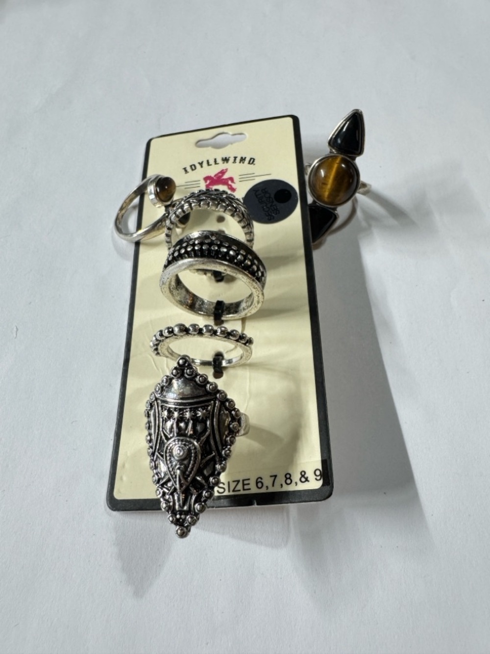 Idyllwind Silver-Tone Boho Stackable Ring Set with Brown Stone - Picture 3 of 3